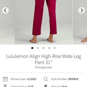 Lululemon Pomegranate Alight High Rise Wide Leg Pants